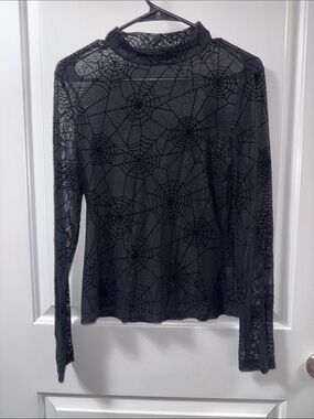 SHEIN Black Spiderweb Mesh Long Sleeve Tee